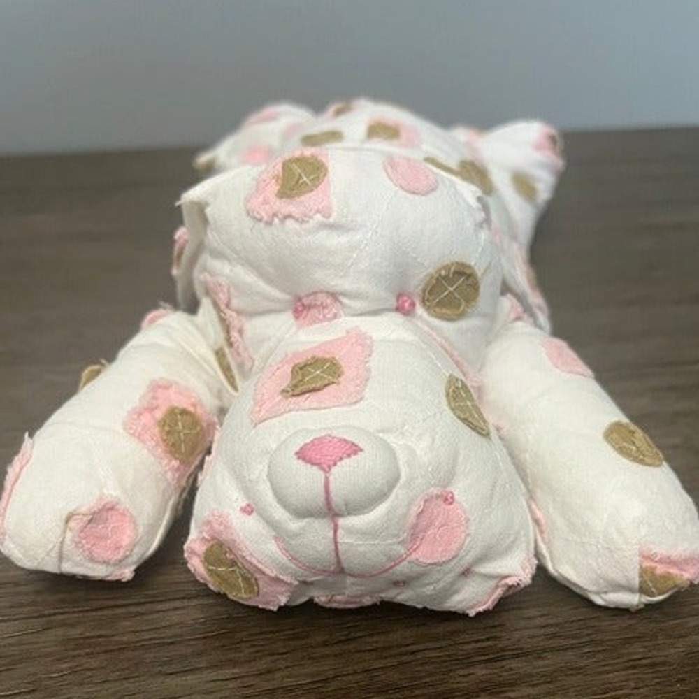 Stephan Baby Puppy Dog Plush Patchwork Quilted Pink‎ Tan White Floppy 12" 2007